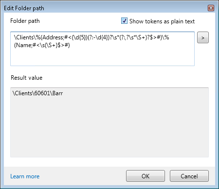 Edited tokens in the folder path