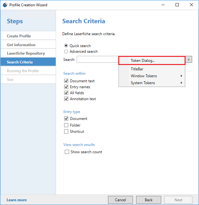 How to open the Token Dialog