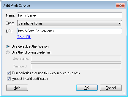 Add Web Service dialog box