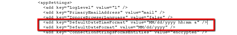 Date and time settings in the XML