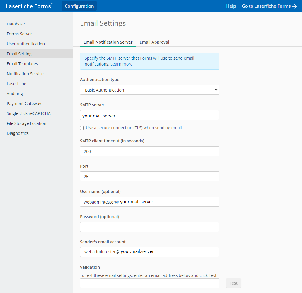 Forms auditing configuration page