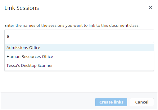 Link Sessions dialog box