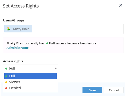 Set Access Rights dialog box