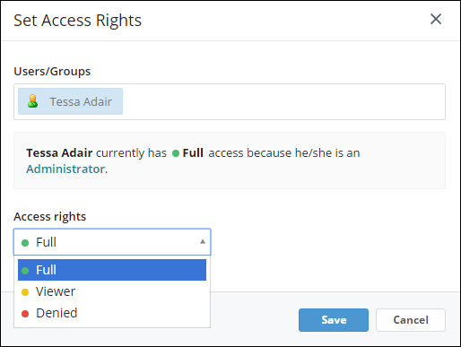 Set Access Rights dialog box