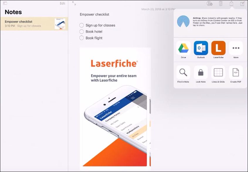 Share iOS Notes to Laserfiche.