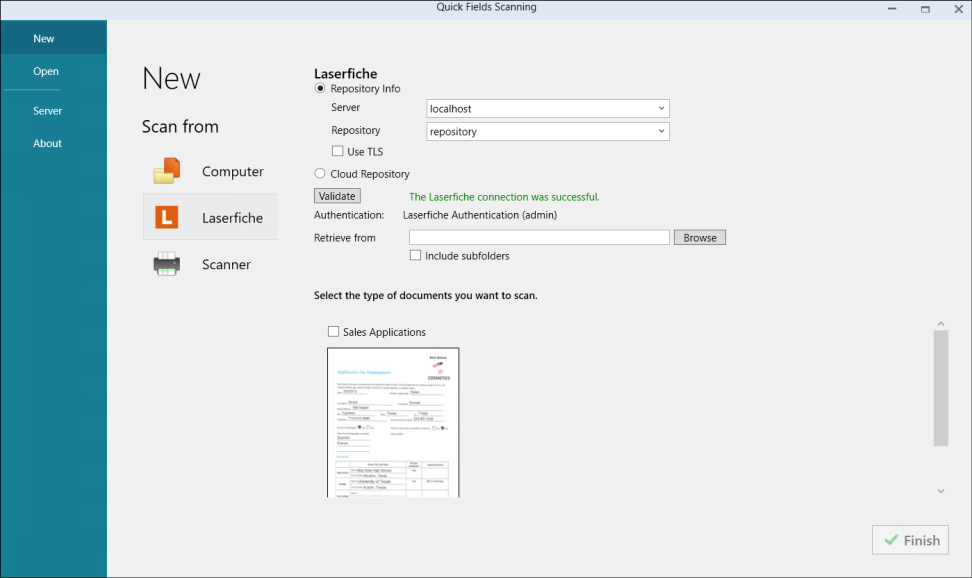 New workspace configured using Laserfiche Capture Engine