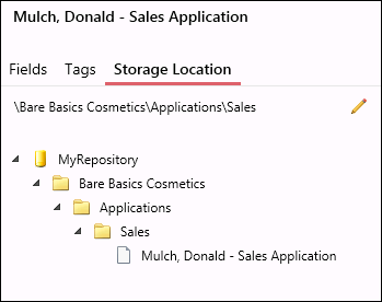 Storage Location in the Metadata Pane