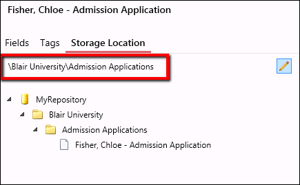 Document path under Storage Location