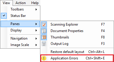 Application Errors option