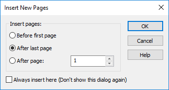 Insert New Pages dialog box