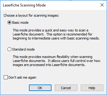 Laserfiche Scanning Mode dialog box