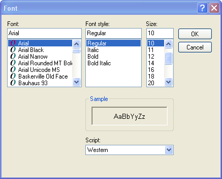 Font dialog box