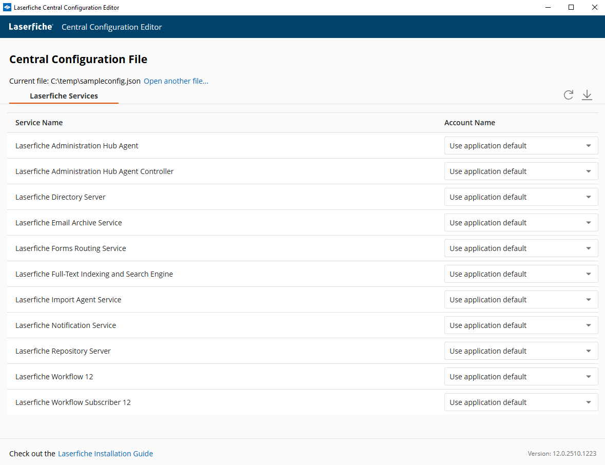screenshot of central configuration editor