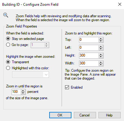 Configure Zoom Field dialog box