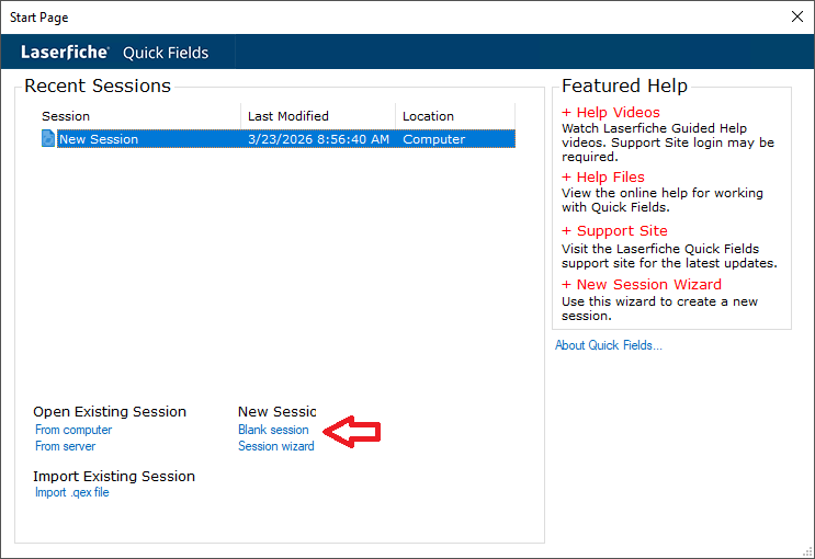 Create New Blank Session