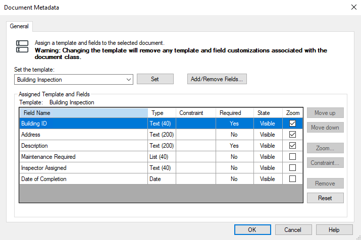 Document Metadata dialog box