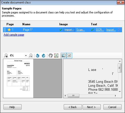 Scan or import sample pages that will be used by your session's first document class. Sample Pages