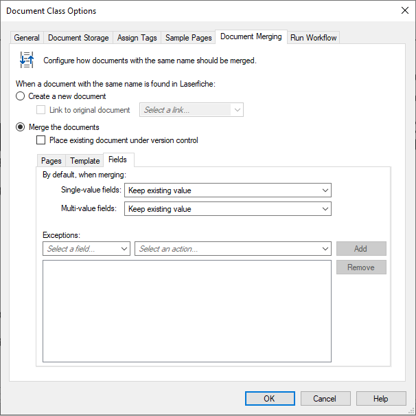 Document Class Field Merging options