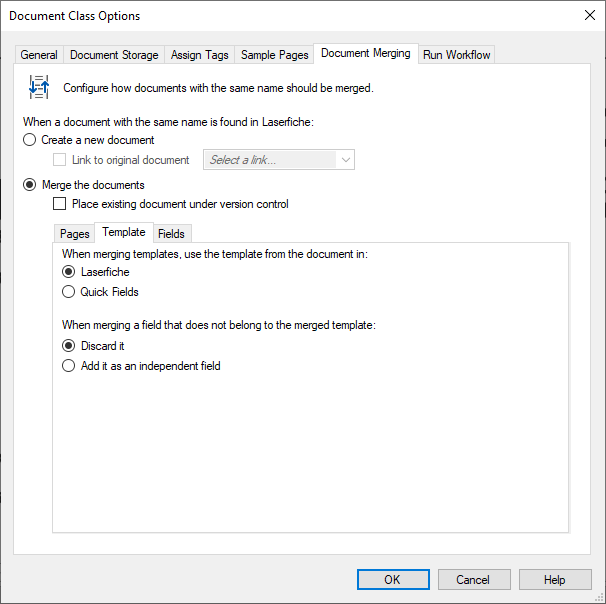 Document Class Template Merging options