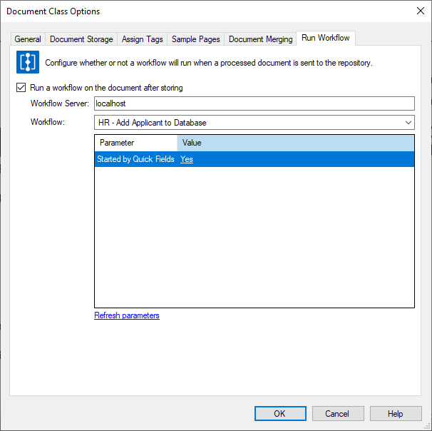 Document Class Run Workflow options