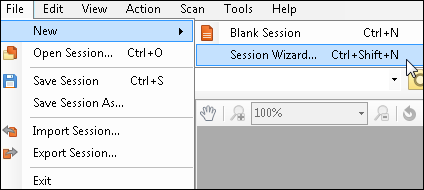 New Session Wizard from the File Menu