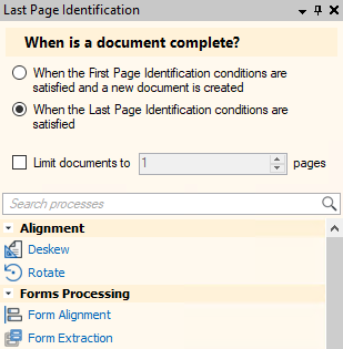 Select when a document is complete using first page or last page conditions