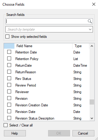 Choose Fields dialog box