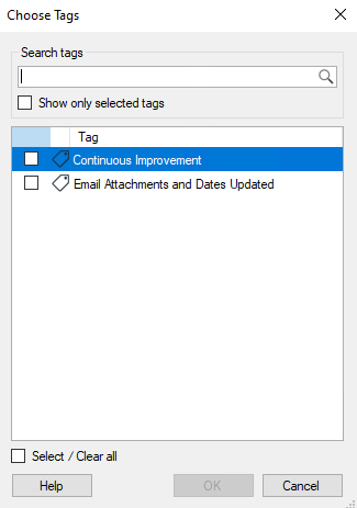 Choose Tags dialog box