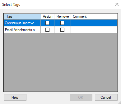 Select Tags dialog box