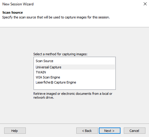 Choose Scan Source Wizard