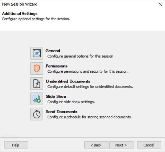 New Session Wizard Additional Settings