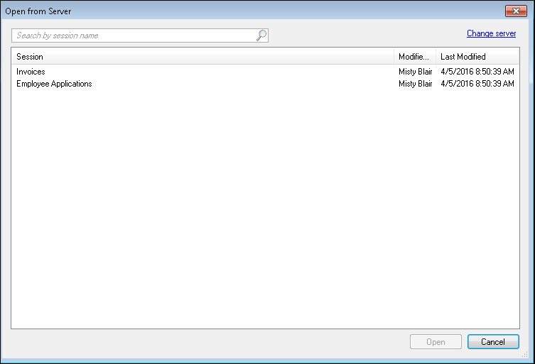 Open session from the server Open from Server