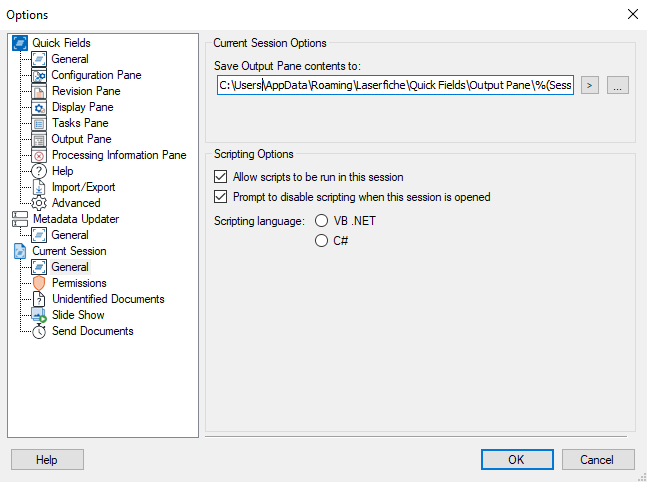 Current Session General Options