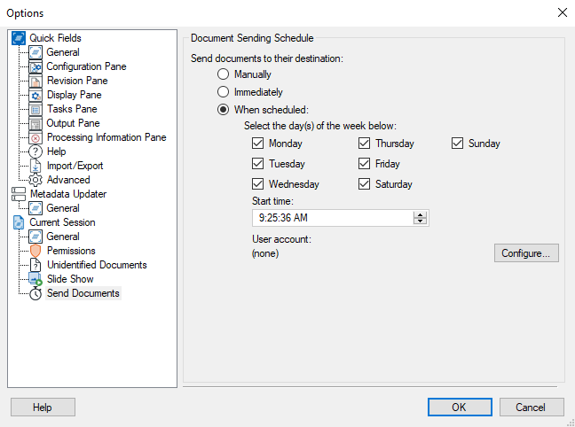 Current Session Send Documents Options