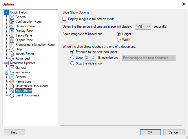 Current Session Slide Show Options