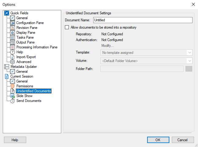 Current Session Unidentified Documents Options