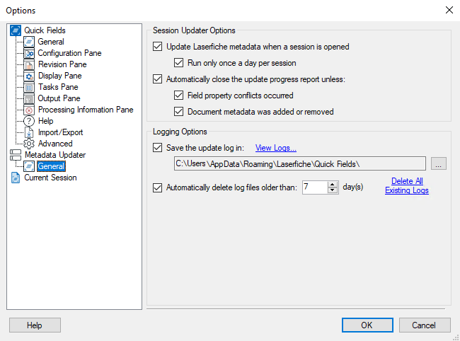 Metadata Updater General Options