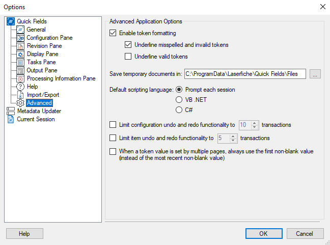 Quick Fields Advanced Options