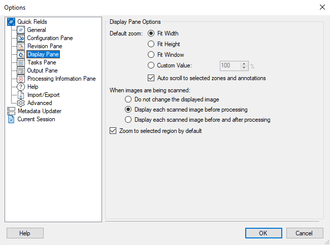 Quick Fields Display Pane Options