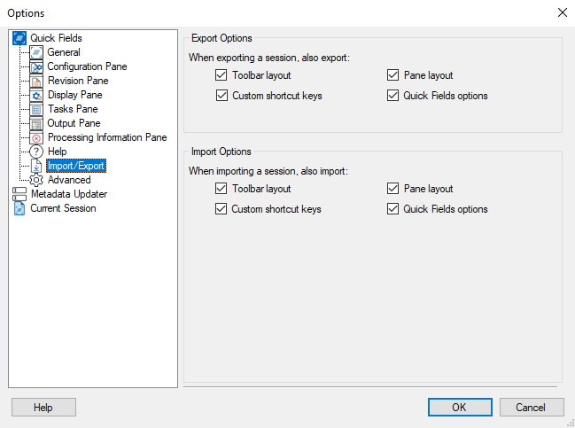 Quick Fields Import and Export Options