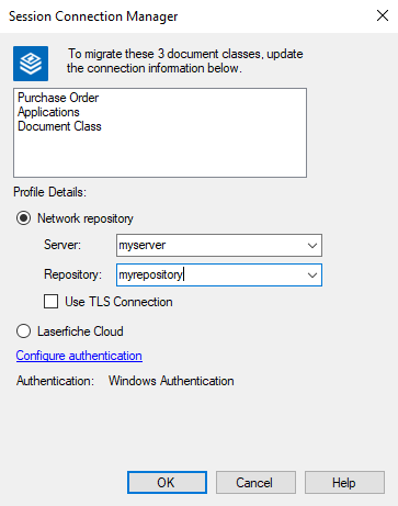 Session Connection Manager dialog box