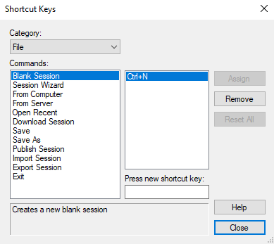Shortcut Key Dialog Box