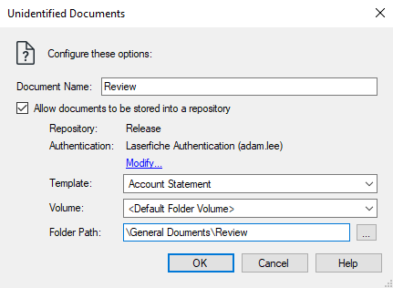 Unidentified Documents dialog box