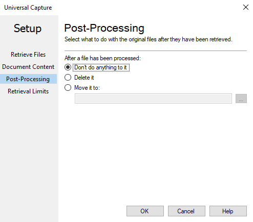 Post-Processing section in the Universal Capture dialog box