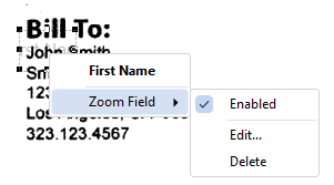 Hover over Zoom Field, and select Edit or Delete.