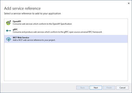 Add service reference dialog box