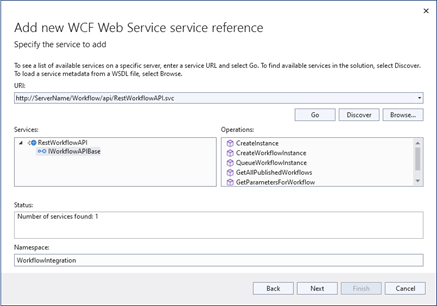 Add new WCF Web Service service reference dialog box