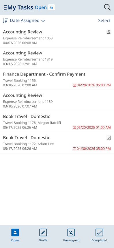 Tap My Tasks to view your tasks.