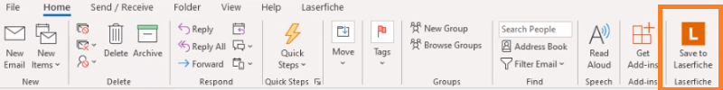Save to Laserfiche button in the Outlook ribbon