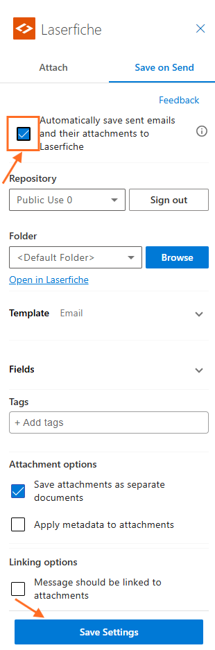 Enable Save on Send